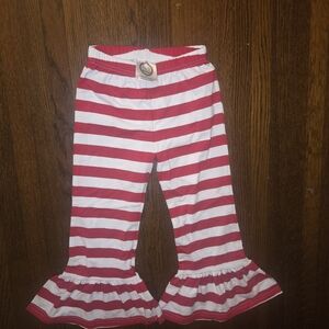 blanks boutique Girls Red & White Striped Ruffle-Hem Casual Pants 4T